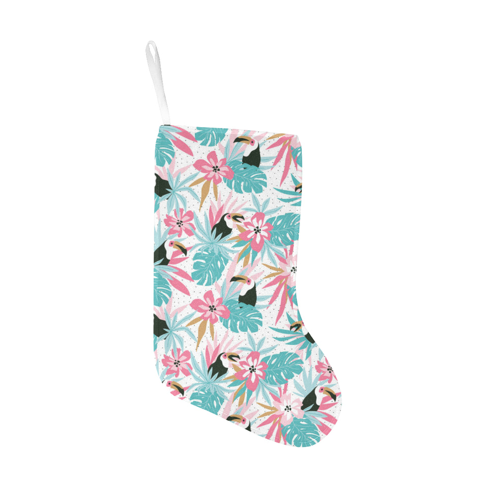 Toucan tropical flower leave pattern Christmas Stocking