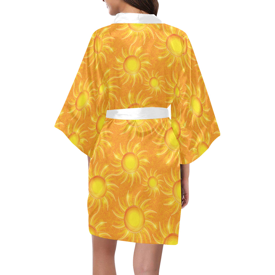 Sun orange background Women's Short Kimono Robe