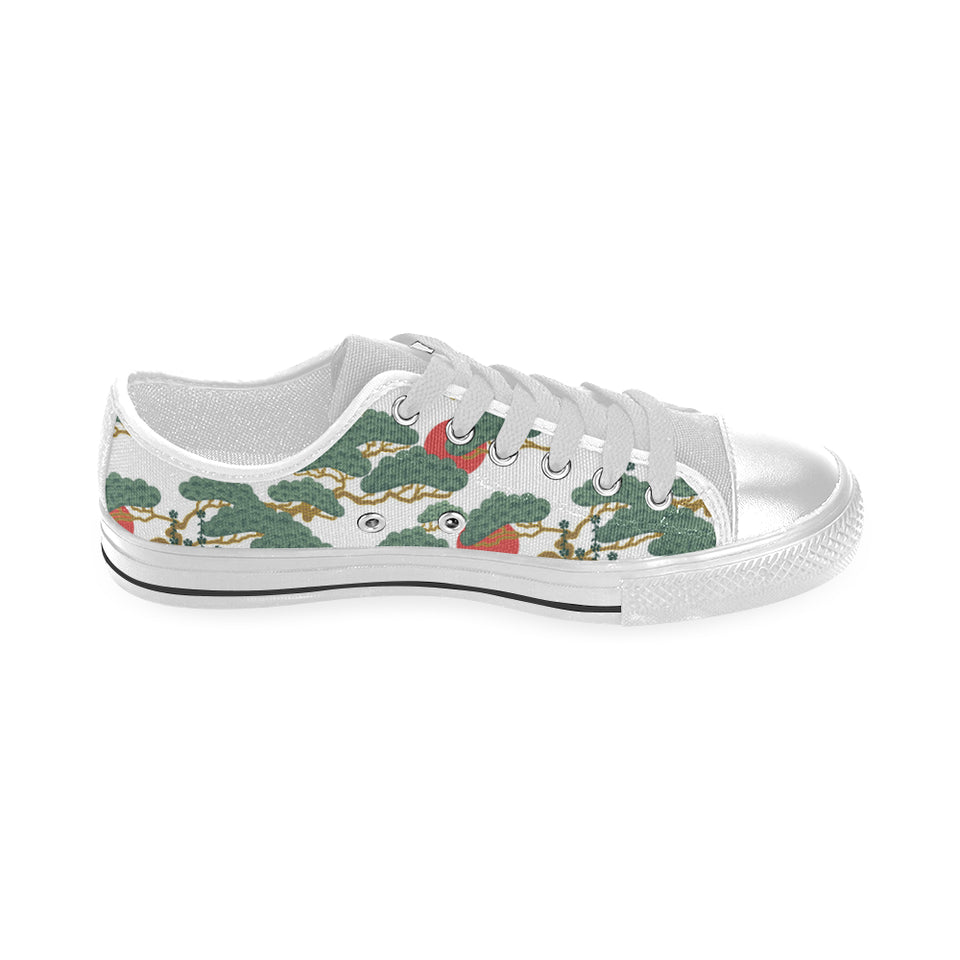 Bonsai red sun japanese pattern Men's Low Top Shoes White