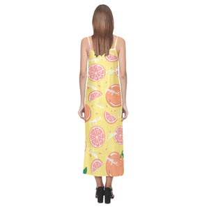 Grapefruit yellow background V-Neck Open Fork Long Dress