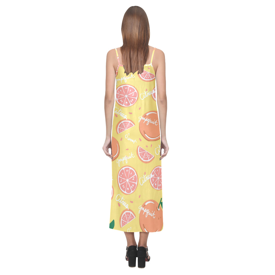 Grapefruit yellow background V-Neck Open Fork Long Dress