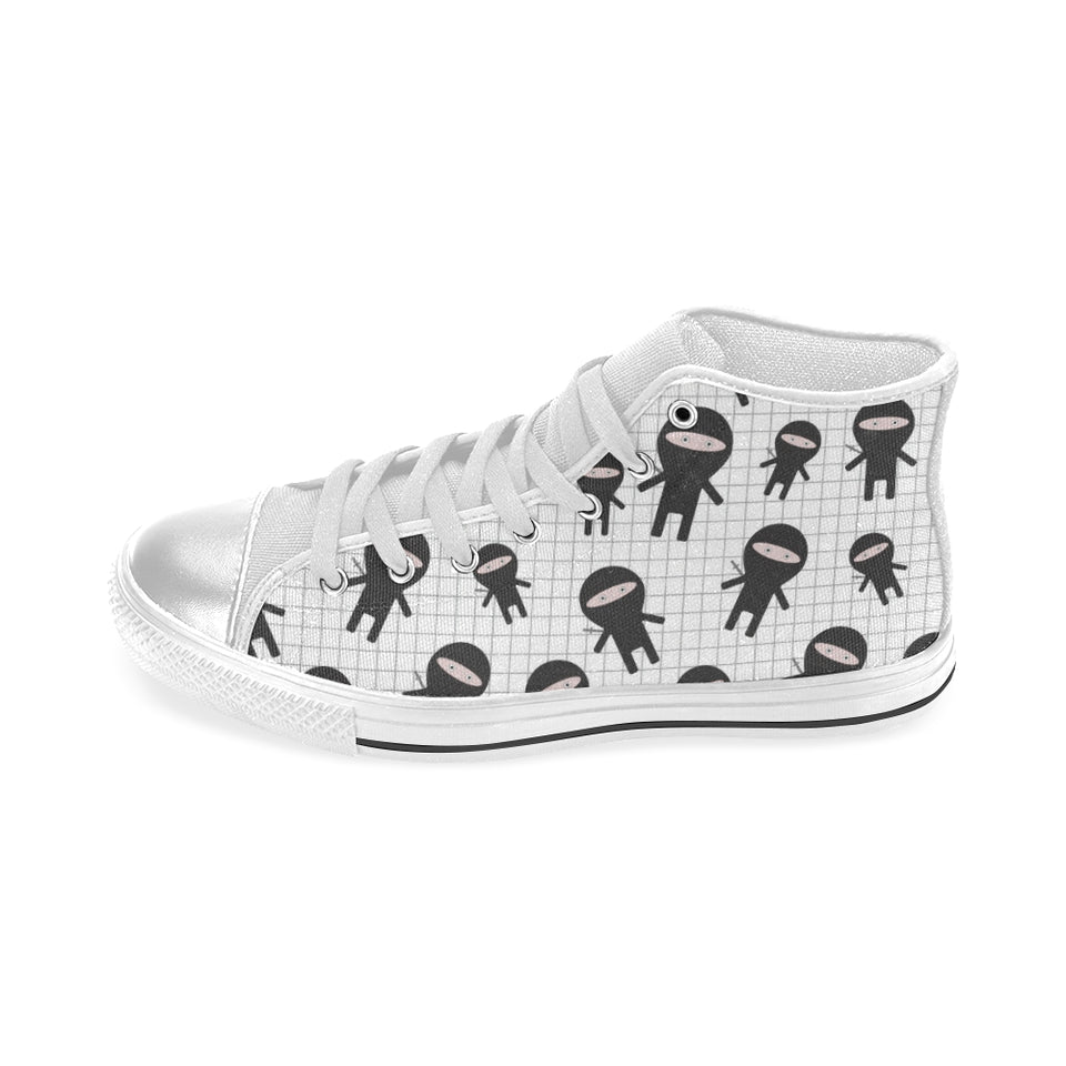 Ninja pattern plaid background Women's High Top Canvas Shoes White