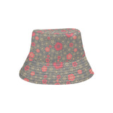 Red gold Sakura cherry blossom gray background Unisex Bucket Hat