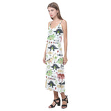 Cute dinosaurs pattern V-Neck Open Fork Long Dress