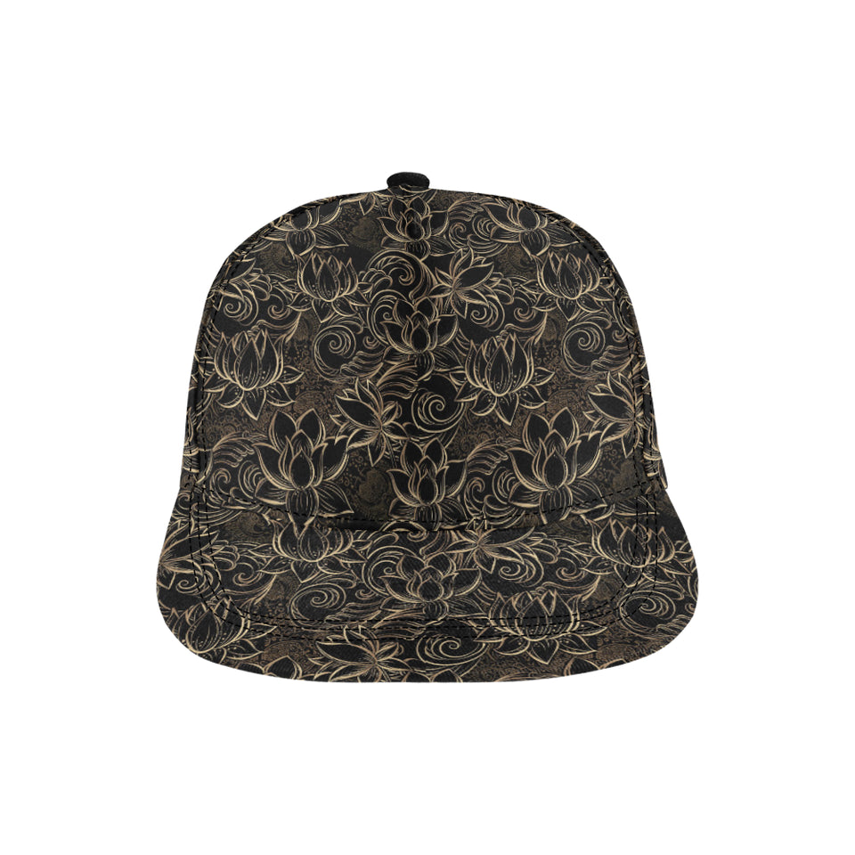 luxurious gold lotus waterlily black background All Over Print Snapback Cap