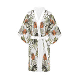 Monkey red hibiscus flower palm leaves floral patt Women's Short Kimono Robe