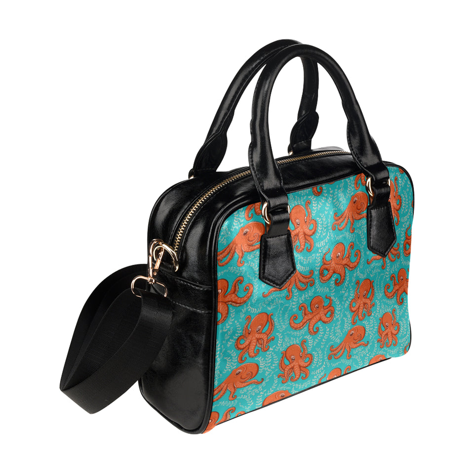 Octopus turquoise background Shoulder Handbag