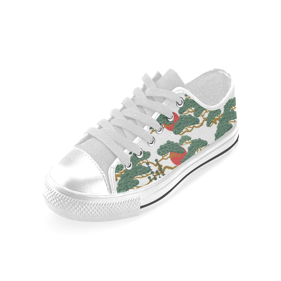 Bonsai red sun japanese pattern Men's Low Top Shoes White