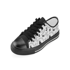 Crows floral wreath rabbit pattern Kids' Boys' Girls' Low Top Canvas Shoes Black