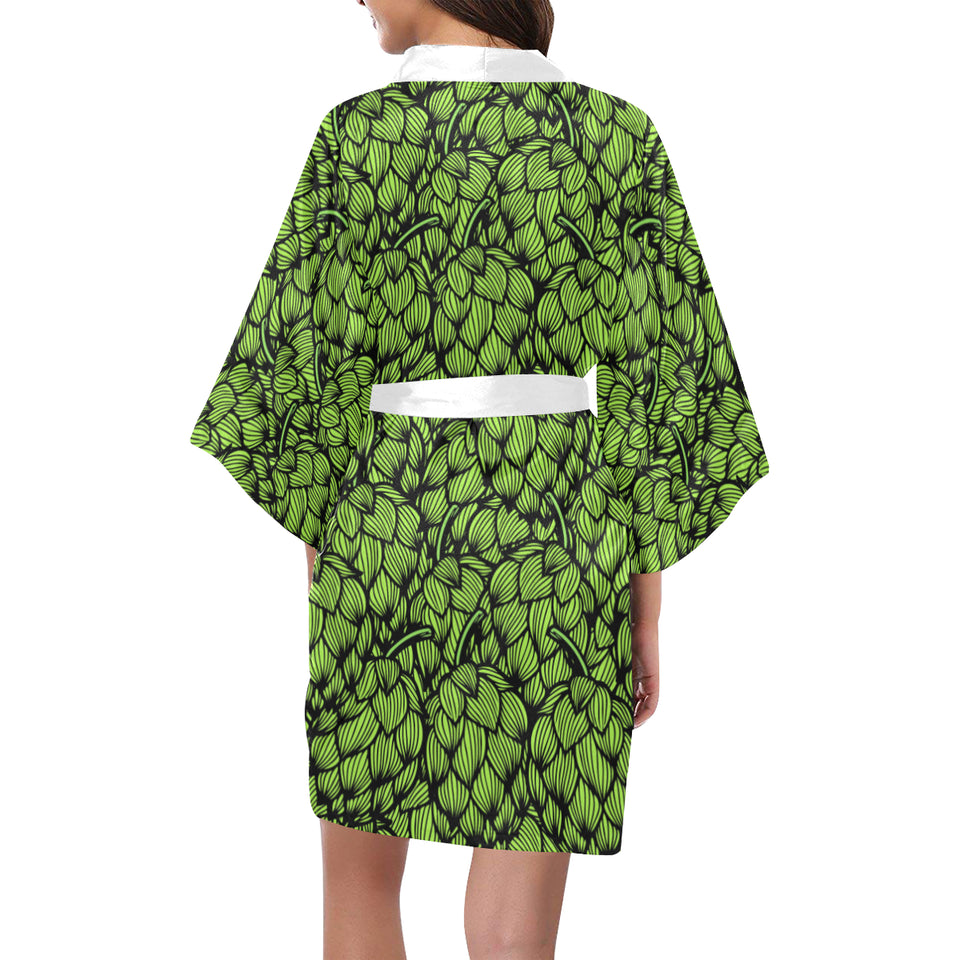 Green hop pattern Women's Short Kimono Robe