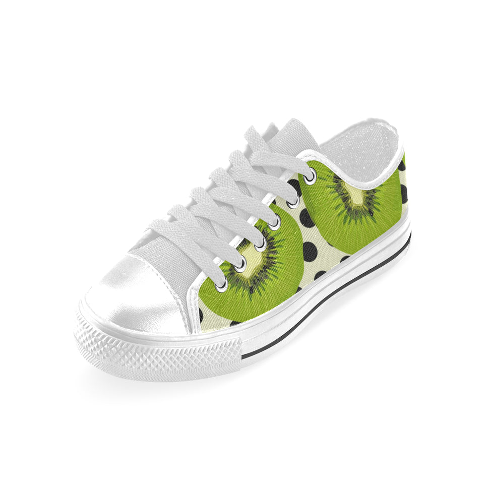 kiwi black dot background Men's Low Top Canvas Shoes White