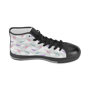 Helicopter plane pattern Women's High Top Canvas Shoes Black