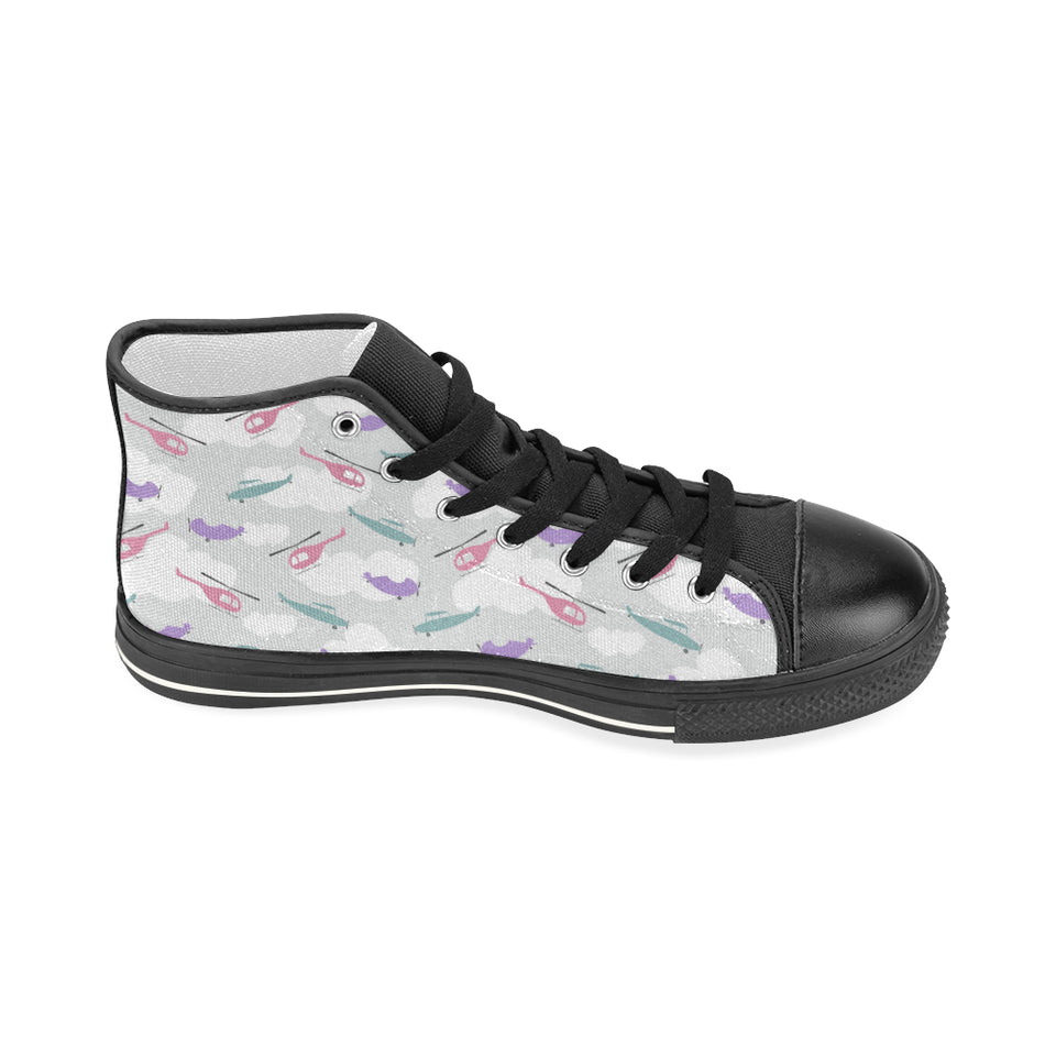 Helicopter plane pattern Women's High Top Canvas Shoes Black