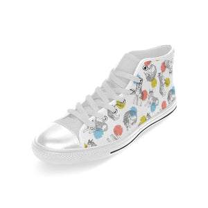 Siberian husky and colorful circle pattern Men's High Top Canvas Shoes White