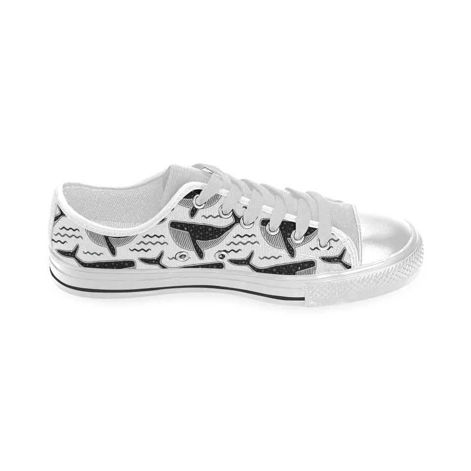 Black whale pattern Men's Low Top Shoes White