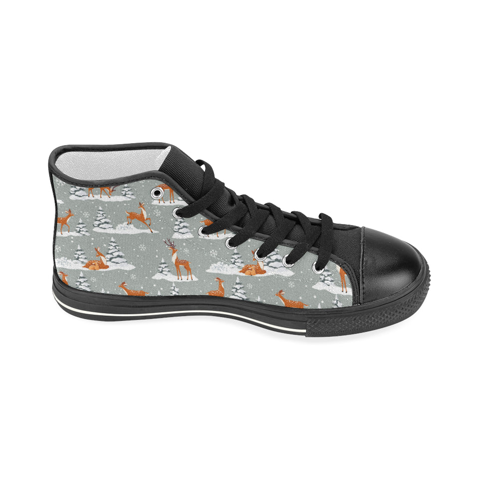 Beautiful deers Winter Christmas Women's High Top Canvas Shoes Black