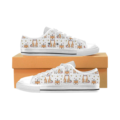 shiba inu unicorn costume horn colorful tail patte Men's Low Top Shoes White