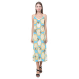 Bee honeycomb pattern V-Neck Open Fork Long Dress