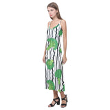 Cool Broccoli pattern V-Neck Open Fork Long Dress