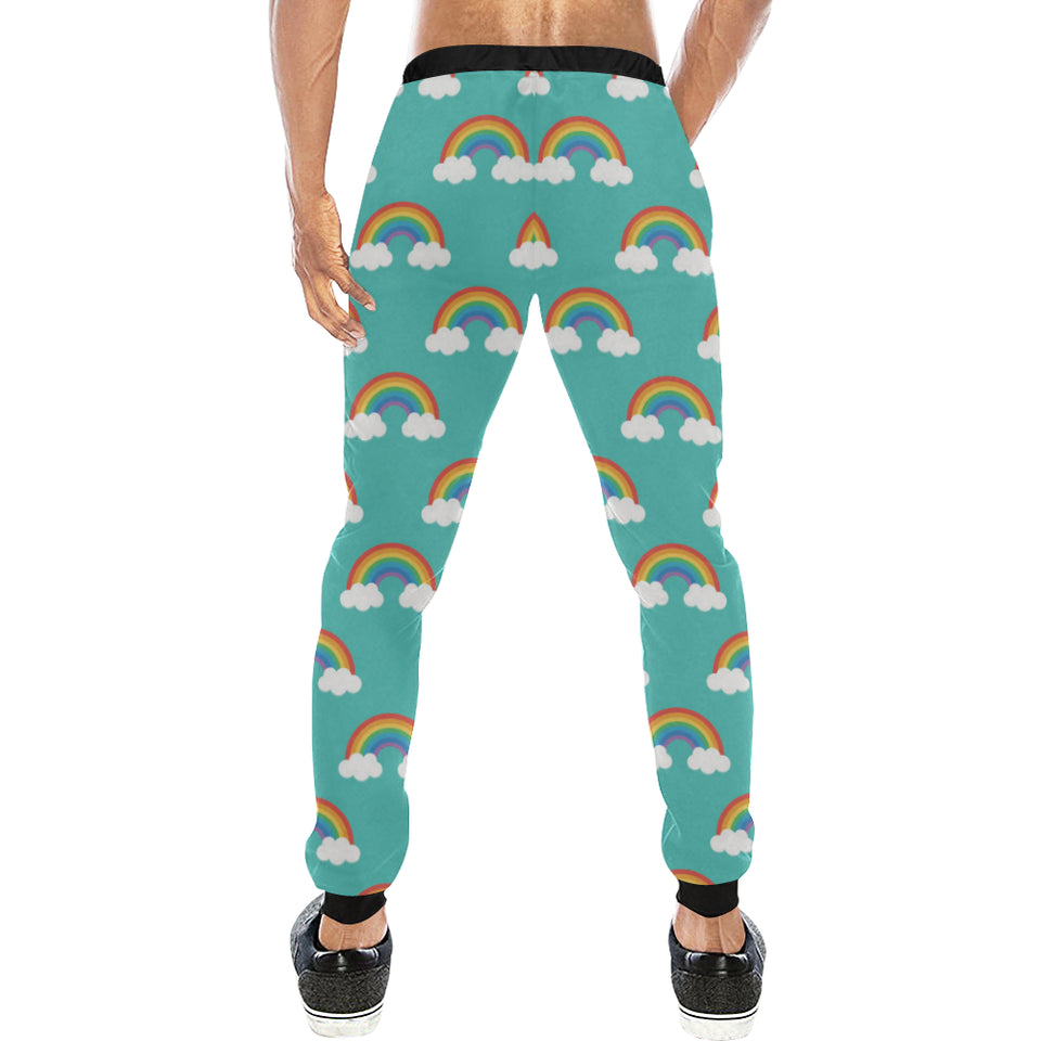 Rainbow pattern green background Unisex Casual Sweatpants