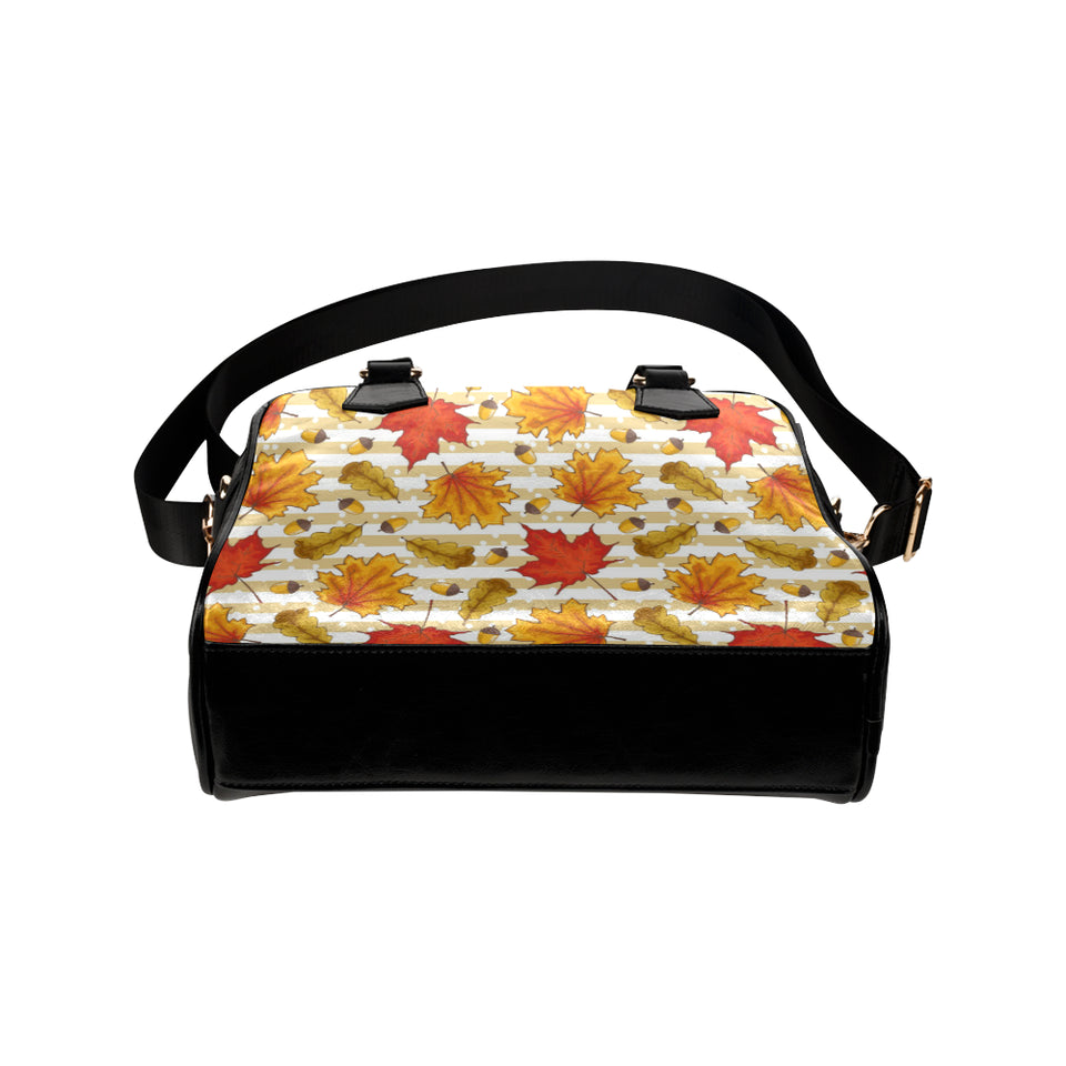 Maple leaf oak leaf acorns beige striped backgroun Shoulder Handbag
