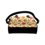 Maple leaf oak leaf acorns beige striped backgroun Shoulder Handbag