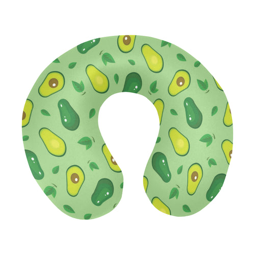 Avocado pattern green background U-Shaped Travel Neck Pillow