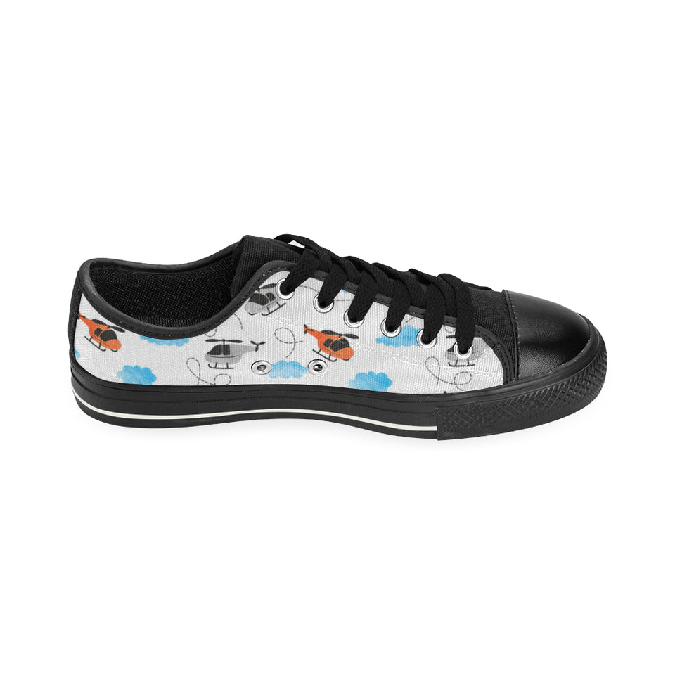 Watercolor helicopter cloud pattern Men's Low Top Canvas Shoes Black