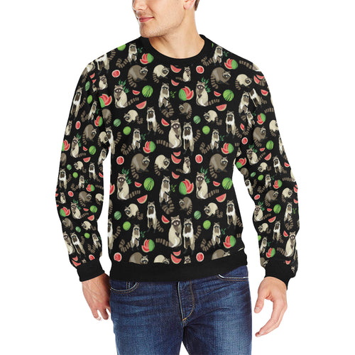 Raccoon watermelon pattern Men's Crew Neck Sweatshirt
