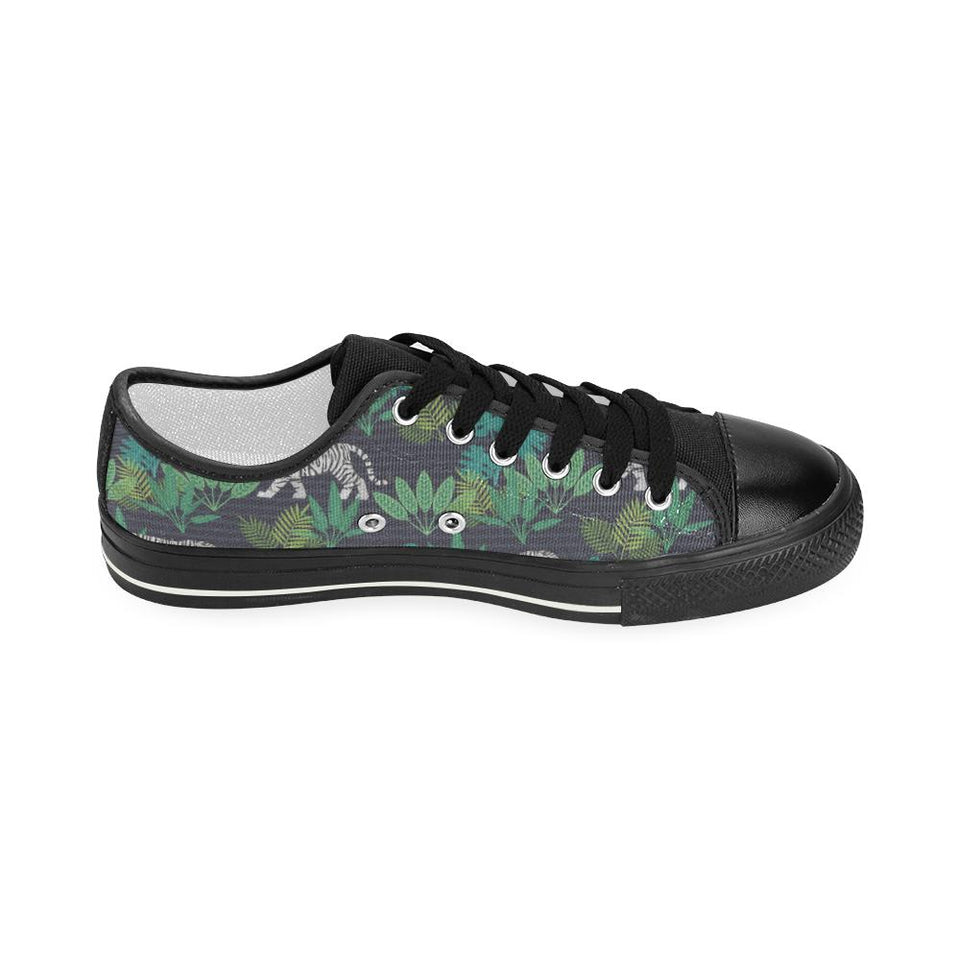 white bengal tigers tropical plant Kids' Boys' Girls' Low Top Canvas Shoes Black