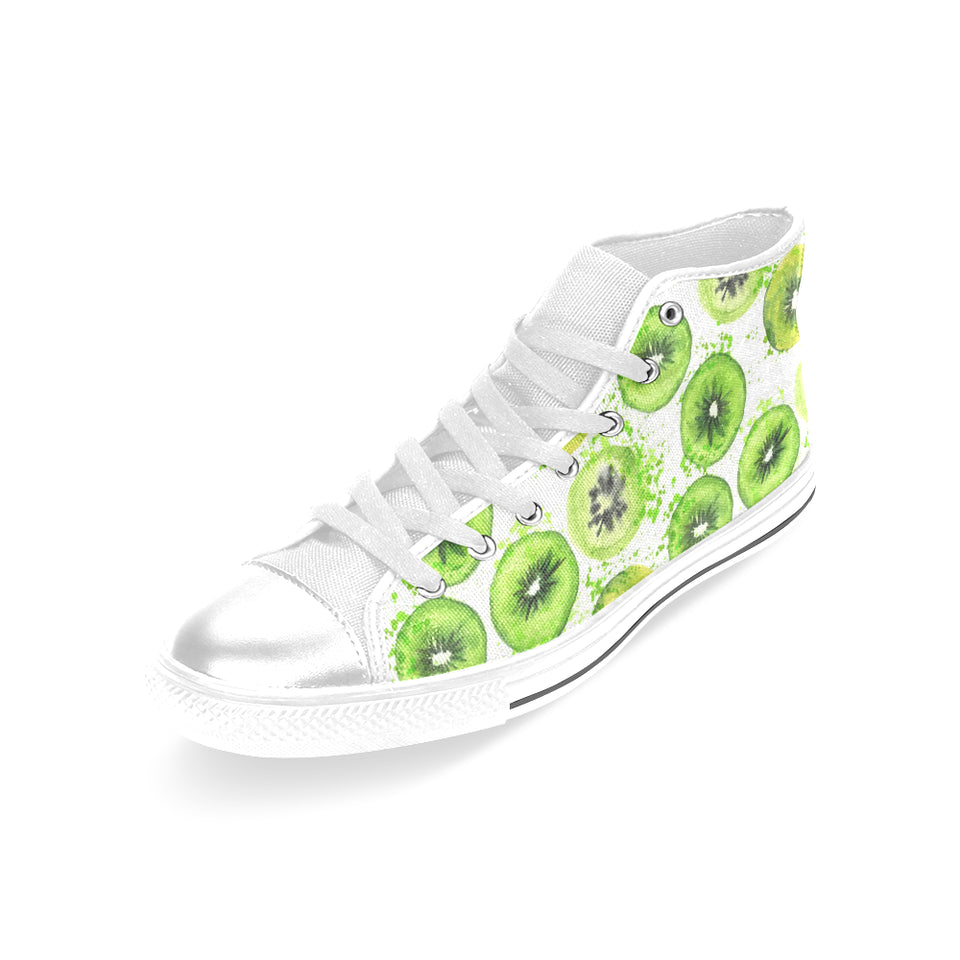 Watercolor kiwi pattern Women's High Top Canvas Shoes White