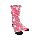 Maneki neko cat sakura pink background Crew Socks