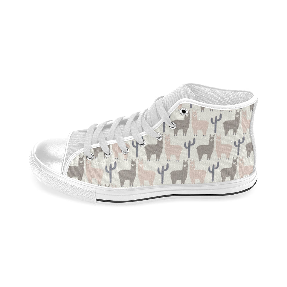 Llama Alpaca pattern Men's High Top Canvas Shoes White