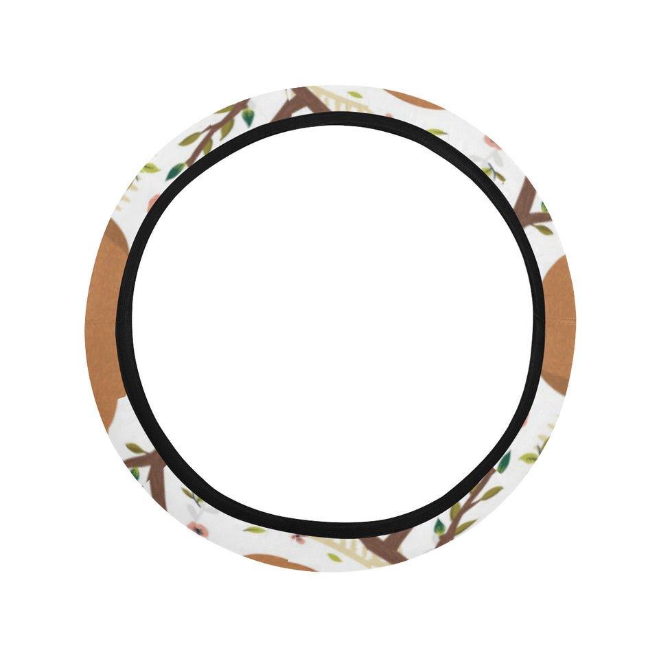 Sloths hanging on the tree pattern Car Steering Wheel Cover