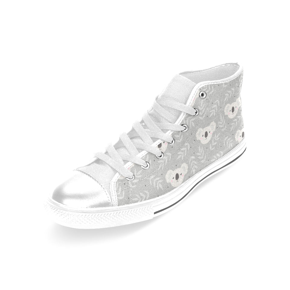 Cute koala leaves pattern Women's High Top Canvas Shoes White
