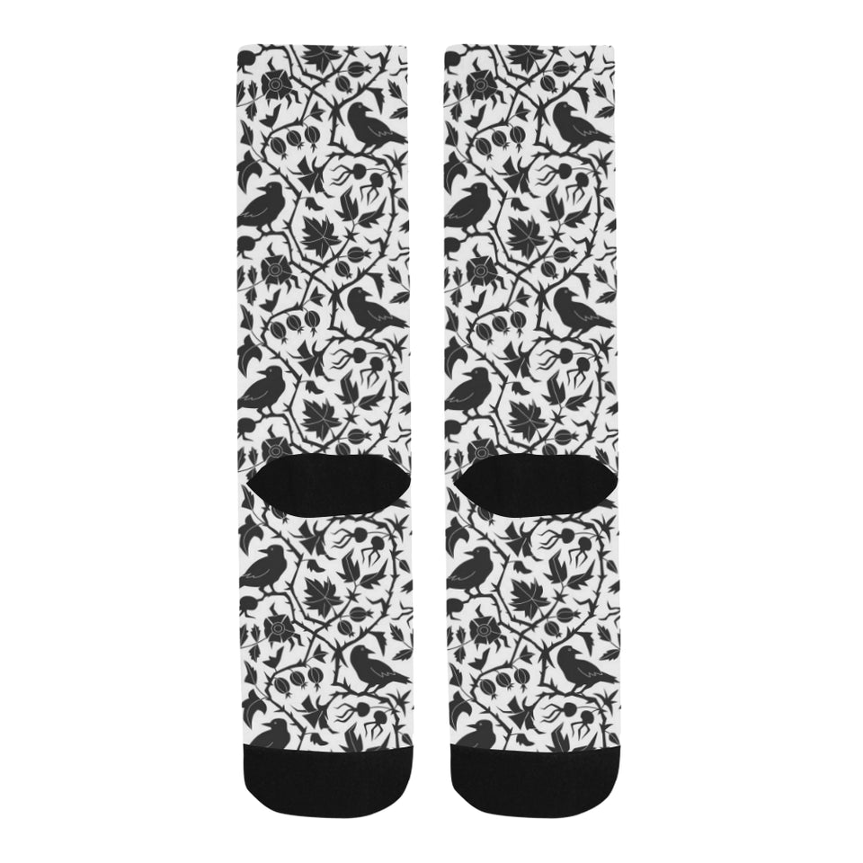 Crow dark floral pattern Crew Socks