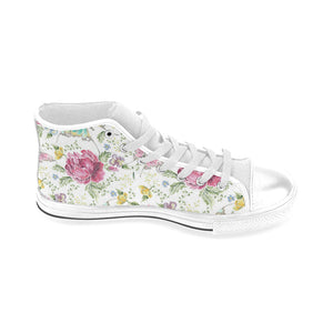 Hand drawn butterfly rose Men's High Top Canvas Shoes White