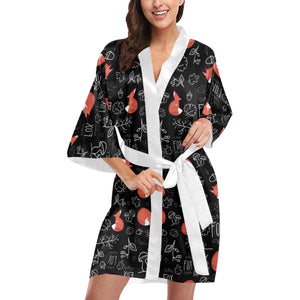 fox sleeping fox pattern Women's Short Kimono Robe