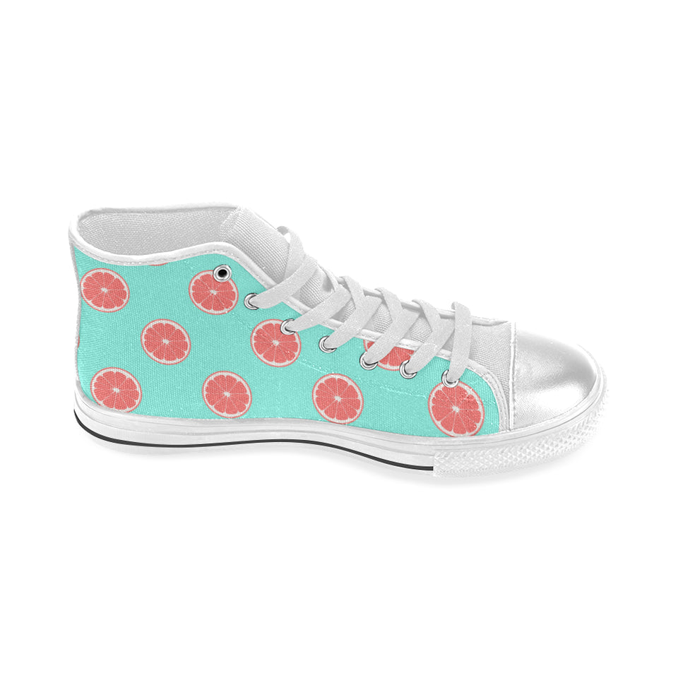 Grapefruit green background Women's High Top Canvas Shoes White