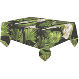 White orchid flower tropical leaves pattern blackg Tablecloth