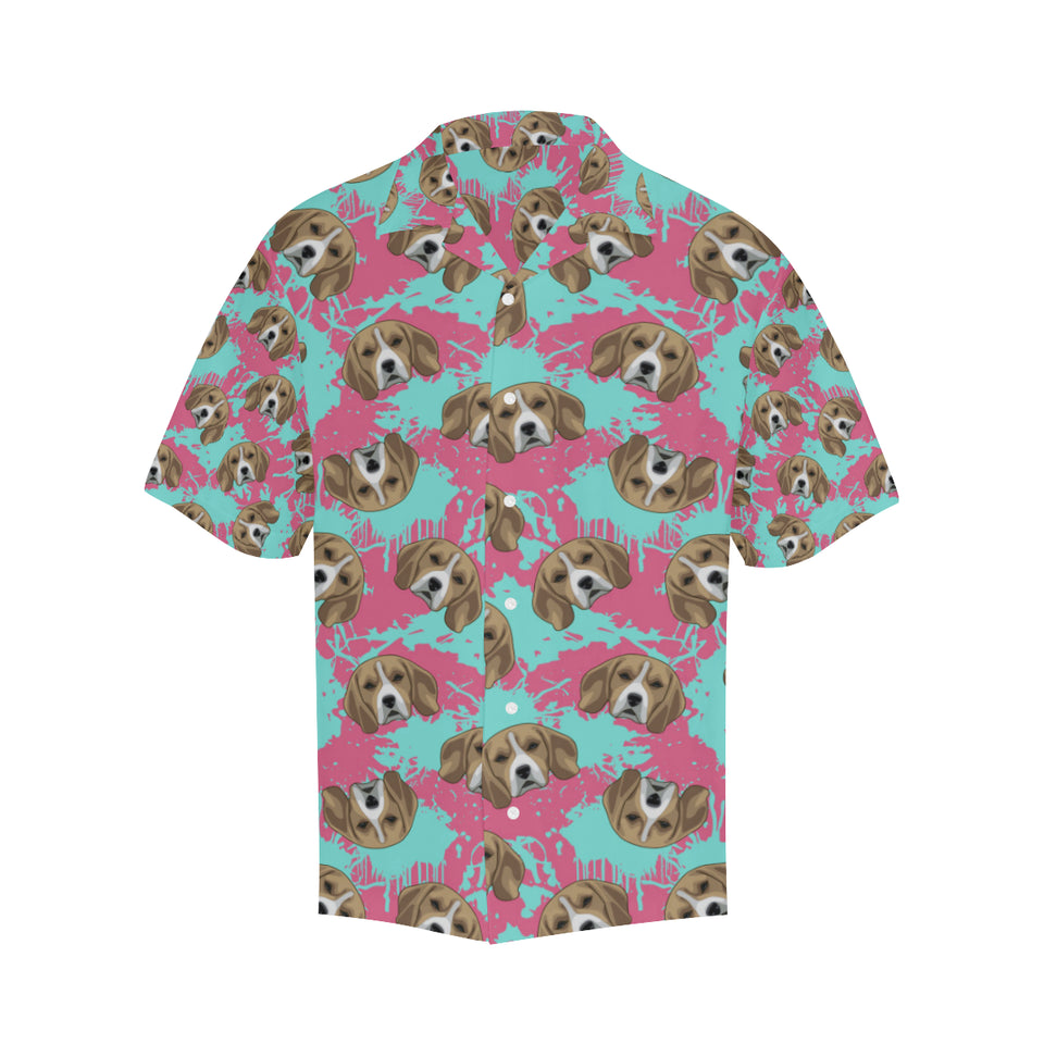 Beagle muzzles turquoise paint splashes pink patte Men's All Over Print Hawaiian Shirt