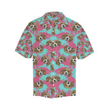 Beagle muzzles turquoise paint splashes pink patte Men's All Over Print Hawaiian Shirt