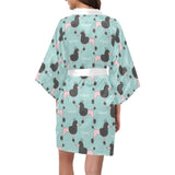 poodle dog green background Women's Short Kimono Robe