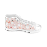 Cute snowman christmas tree snowpink background Men's High Top Canvas Shoes White