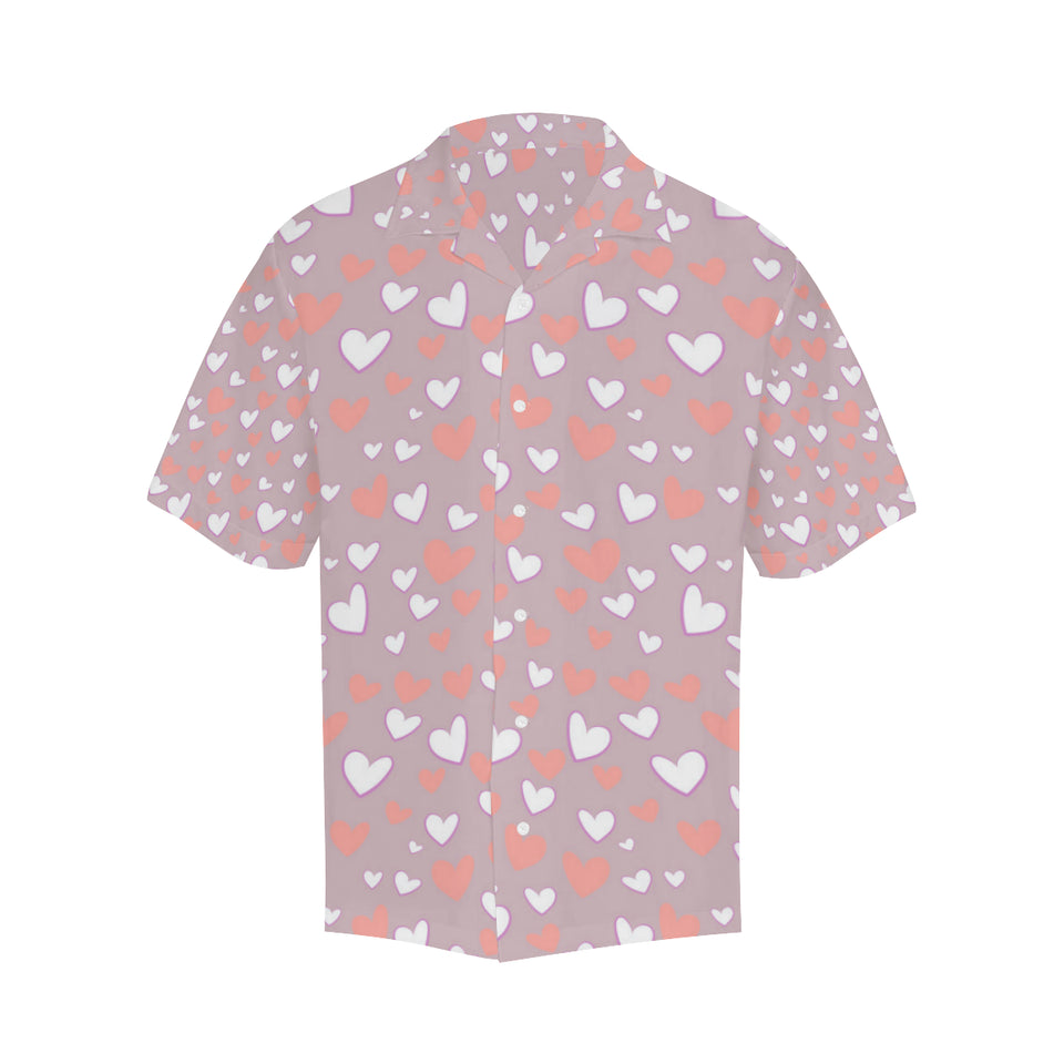 coral white heart pattern Men's All Over Print Hawaiian Shirt