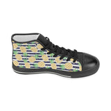 Pineapples pattern striped background Women's High Top Canvas Shoes Black