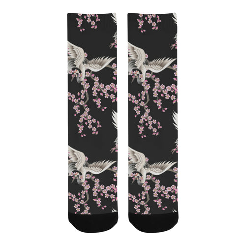Japanese crane pink sakura pattern Crew Socks