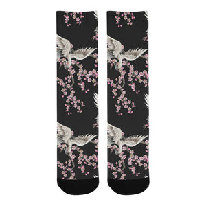 Japanese crane pink sakura pattern Crew Socks