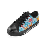 Blue red orange starfish pattern Men's Low Top Canvas Shoes Black
