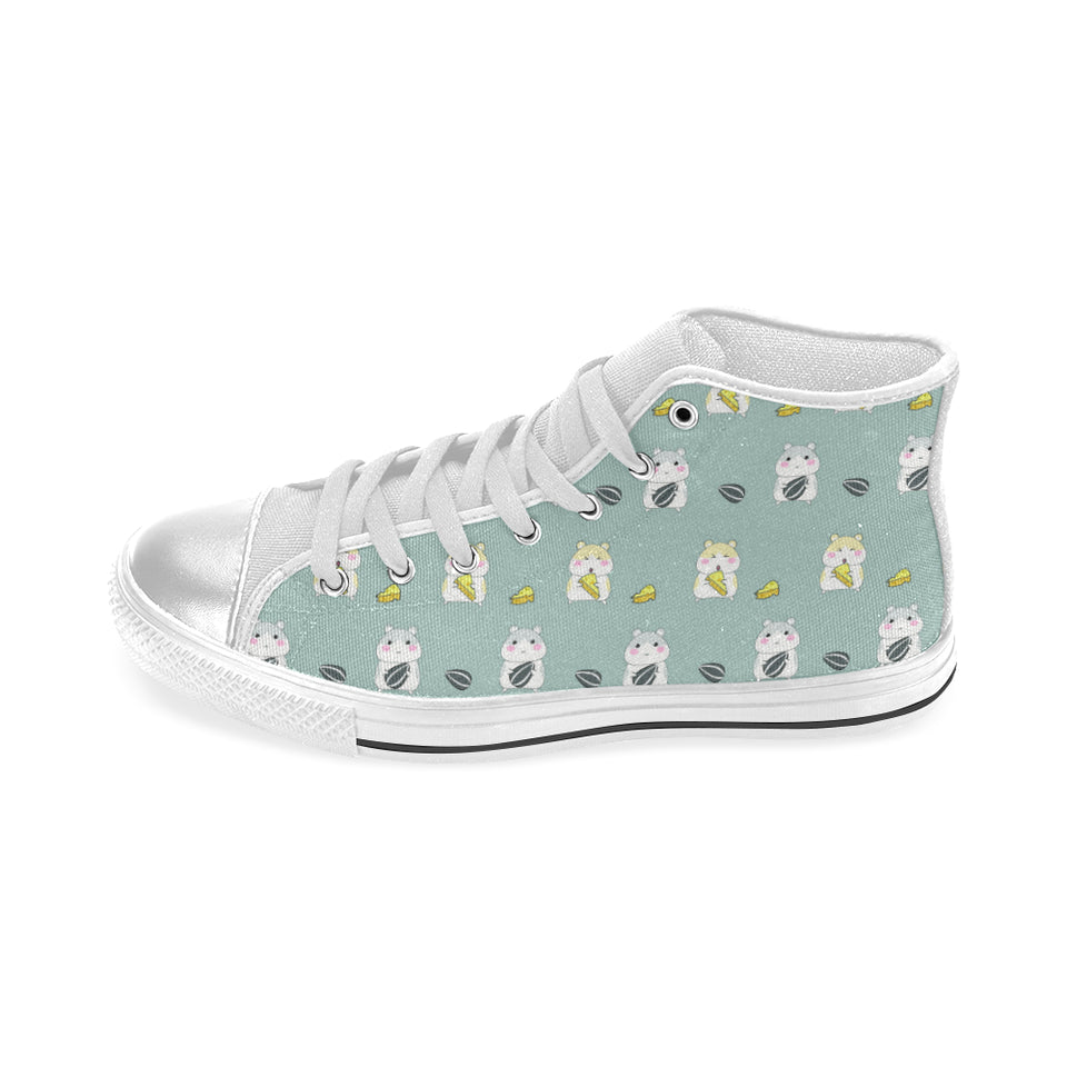 Cute hamster cheese pattern Women's High Top Canvas Shoes White